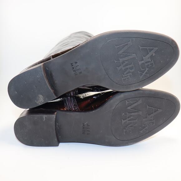 Alex Marie Crocodile Patent Leather Knee High Riding Boot Brown - Picture 6 of 6